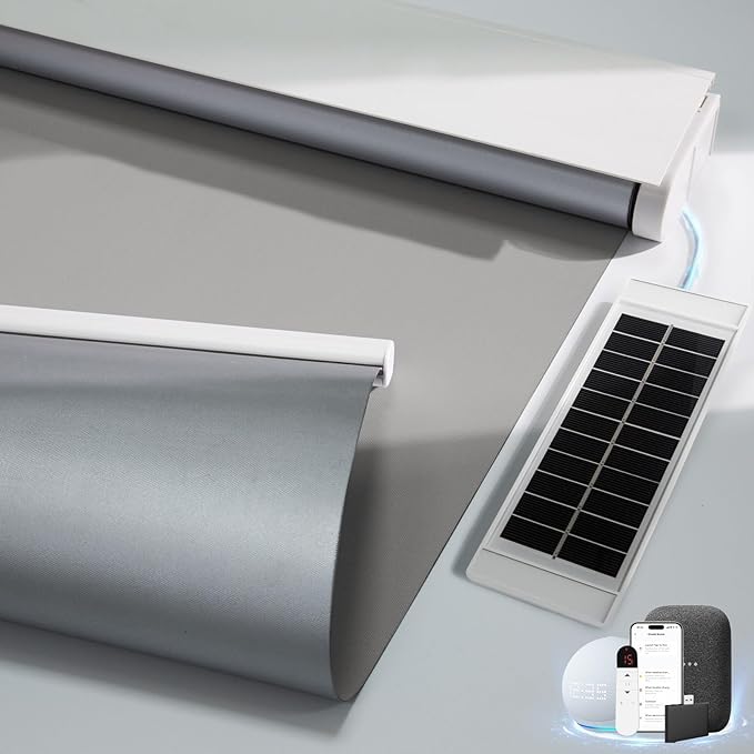 Motorized Blinds with Remote, Smart Blinds with Solar Panel, Thermal Blackout Electric Automatic Shades for Windows Compatible with Alexa, Grey-29"x72"