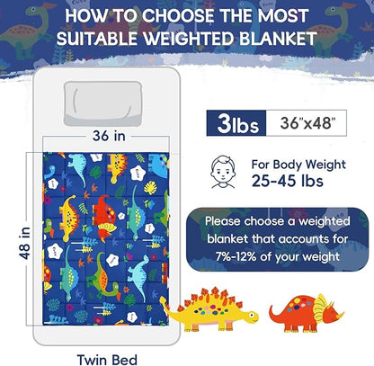 ROKDUK Weighted Blanket 3 lbs 36x48 in Breathable Blanket with Glass Beads Soft Heavy Blanket Throw Blue Dinosaur for 25-45 lbs All Season
