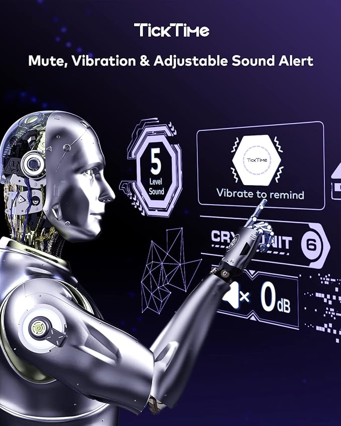 Ticktime Pomodoro Timer, Productivity Timer Cube, 5/15/25/30/45/60 Min Presets, Custom Countdown & Stopwatch 1s–99m59s, Sound/Vibration/Silent, Magnetic, Rechargeable, for ADHD Study Work,Violet