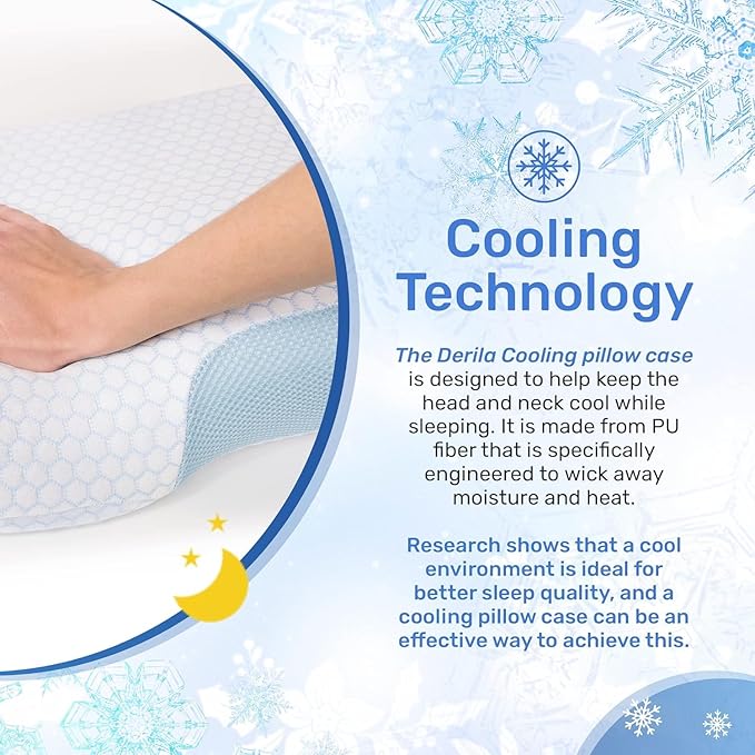 Derila Queen Size Cooling Pillowcase | Optimal Temperature Control for Your Memory Foam Pillow for Perfect Sleep. Quality Material White Pillowcase Pillows