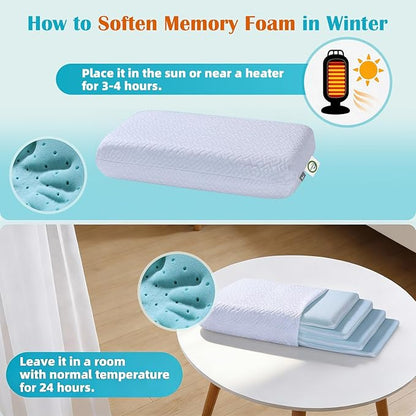 LOFE Adjustable Thin Memory Foam Pillow - 4 Heights from 1.2 to 4.8in, Cervical Pillow for Neck Pain Relief, CertiPUR-US Neck Support Pillow for Side Sleepers, Back/Stomach Sleepers, a Removable Cover