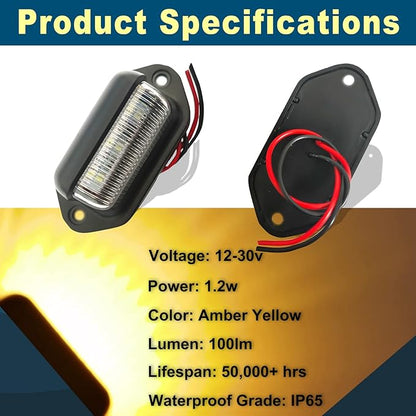2PCS Amber Yellow LED License Plate Light, 12V-24V DC Waterproof 6-SMD License Plate Lamp Taillight, For Truck SUV Trailer Van RV Boats as Step Courtesy Light, Dome/Cargo Lights or Under Hood Lights
