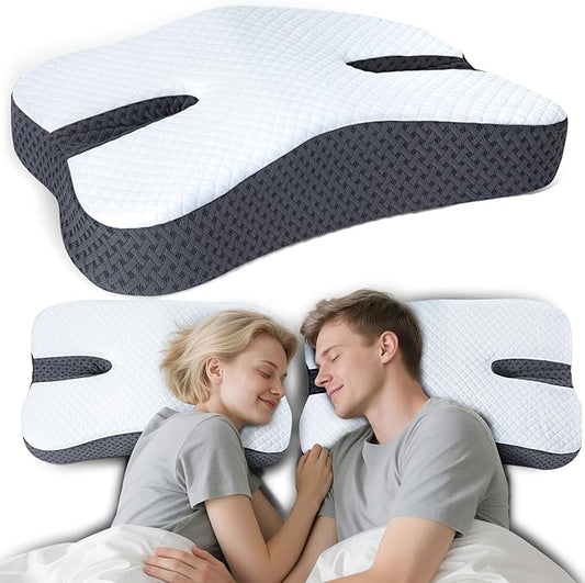 Anti-Snore Pillow for Side Sleepers, Snoring Pillows for Men & Women, Memory Foam Pillow for Snoring Relief, Multifunctional Ergonomic Design for Side Sleeper - Dark Grey