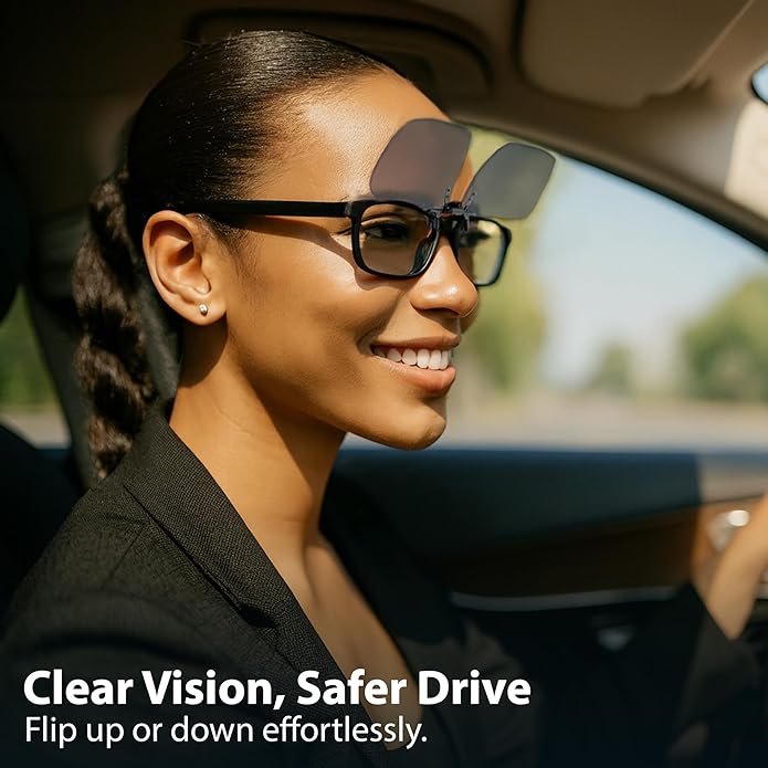 BLUE CUT Clip on Polarized Night vision Glasses Flip up Sunglasses UV-400 to Wear Over prescription Glasses for night driving