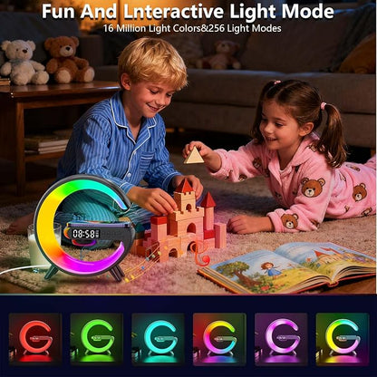 2026 New Wireless Speaker Charger, Smart Alarm Clock LED Table Lamp Bluetooth Speaker Atmosphere Bedside Light with Wireless Charging Station,Alarm Clock Music Lit Lamp Christmas Gift