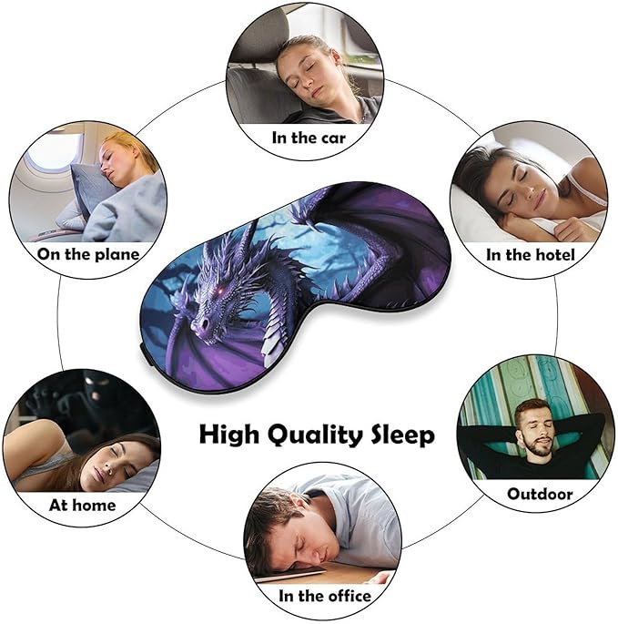 Sleep Mask Purple Dragon Purple Moon Sleep Eye Mask with Adjustable Strap Blindfold Travel Eye Shade Cover Eyemask Eye Cover Soft Eyeshade Patches for Sleeping Yoga