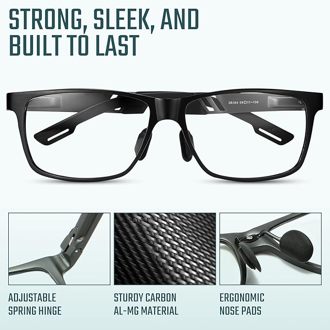 Carbon Blue Light Blocking Glasses Men for Computer, Gaming, Metal Frame Green Light Protection Night Driving Glasses for Man