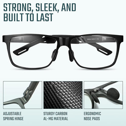 Carbon Blue Light Blocking Glasses Men for Computer, Gaming, Metal Frame Green Light Protection Night Driving Glasses for Man