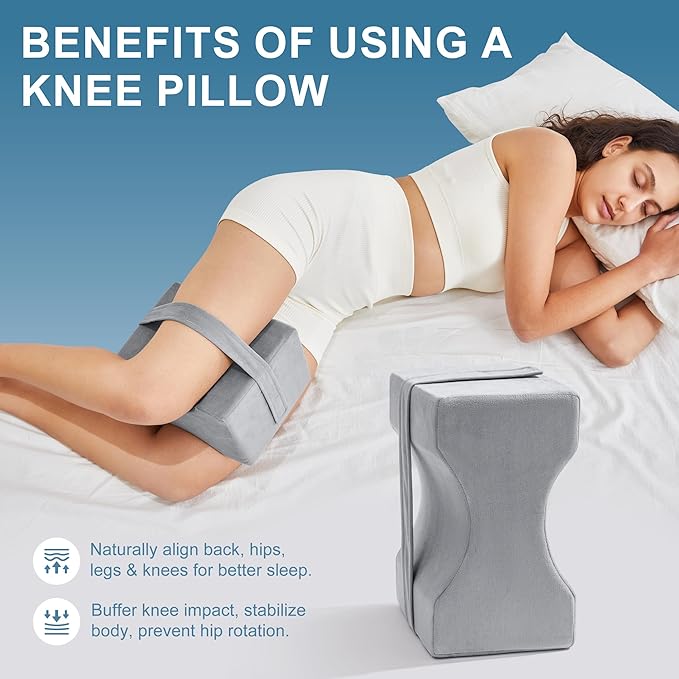 Knee Pillow for Side Sleepers,Leg Pillow for Sciatica,Back,HIPS,Knees,Joints Pain Relief,Pillows for Between Legs While Sleeping Spine Alignment Support & Relieves Pressure,Non-Strap,Natural Gray