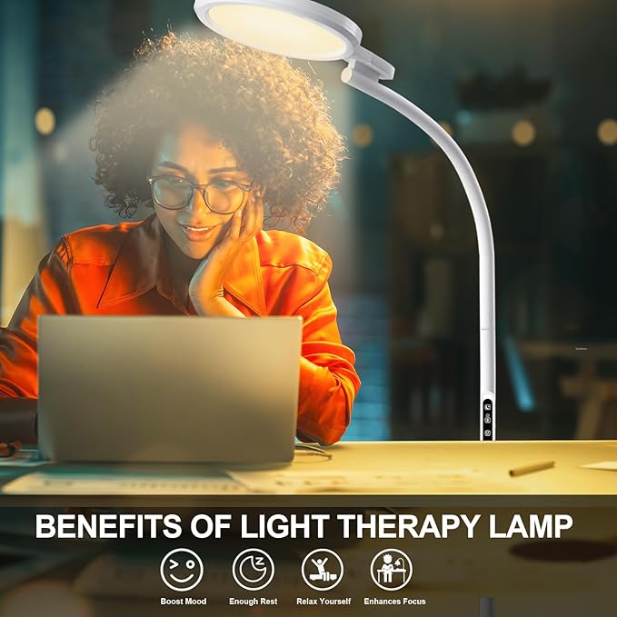 UV-Free Sun Light Therapy Lamp, 10000 Lux Floor Lamp with 5 Brightness Levels