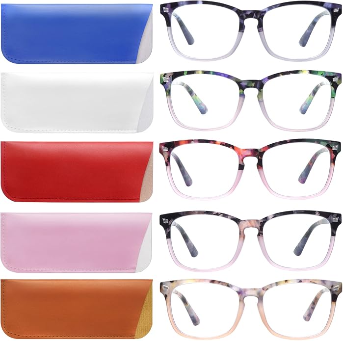 VIDEBLA 5 Pack Blue Light Blocking Reading Glasses,Spring Hinge Readers for Women Men,Anti UV Ray Filter Nerd Eyeglasses