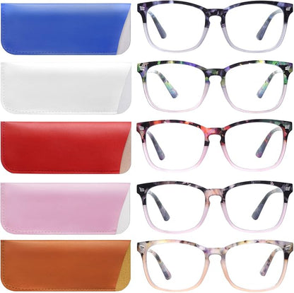 VIDEBLA 5 Pack Blue Light Blocking Reading Glasses,Spring Hinge Readers for Women Men,Anti UV Ray Filter Nerd Eyeglasses