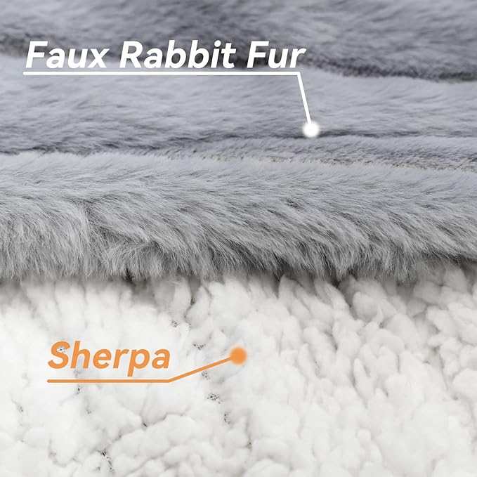 Heated Blanket Throw Size 50" x 60" Faux Fur & Sherpa Electric Blanket Throw with 6 Heating Levels & 1-8 Hours Auto Off, Soft Cozy Heating Blanket Machine Washable, Grey