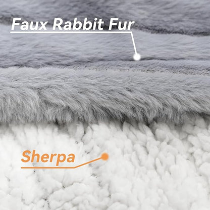 Heated Blanket Throw Size 50" x 60" Faux Fur & Sherpa Electric Blanket Throw with 6 Heating Levels & 1-8 Hours Auto Off, Soft Cozy Heating Blanket Machine Washable, Grey