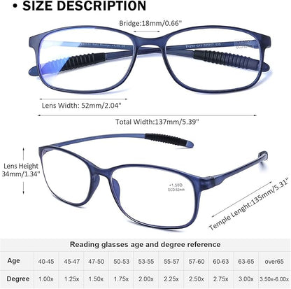 AQWANO 1.0 Reading Glasses for Men Women, Blue Light Blocking Computer Readers, 4 Pack TR90 Flexible Unbreakable Frames Lightweight Cheaters