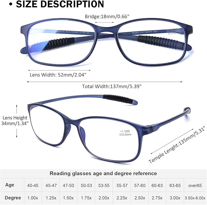 AQWANO 1.75 Reading Glasses for Men Women, Blue Light Blocking Computer Readers, 4 Pack TR90 Flexible Unbreakable Frames Lightweight Cheaters
