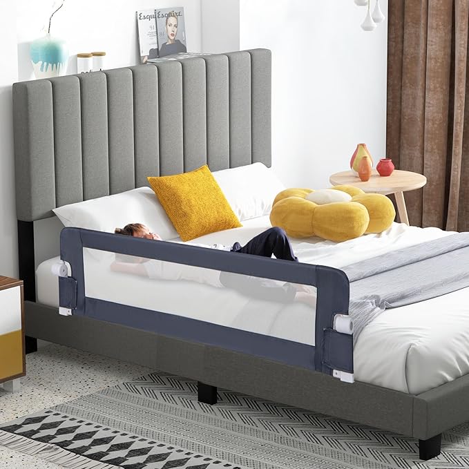 HONEY JOY Bed Rail for Toddlers, 60-Inch Extra Long, Foldable Portable Swing Down Safety Bed Guard Rail, Toddler Bed Rails for Crib, King Queen Full Twin Size Bed Mattress (Gray)