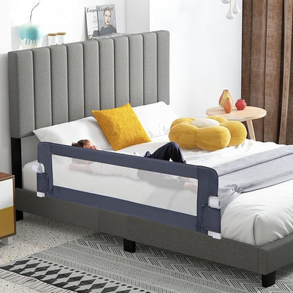 HONEY JOY Bed Rail for Toddlers, 60-Inch Extra Long, Foldable Portable Swing Down Safety Bed Guard Rail, Toddler Bed Rails for Crib, King Queen Full Twin Size Bed Mattress (Gray)