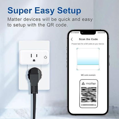 Matter Smart Plug Mini 15A, Support Apple HomeKit, Siri, Alexa, Google, SmartThings, App & Voice Control, Schedule & Timer, Super Easy Setup, 2.4G Wi-Fi Only, ETL&FCC, 4-Pack