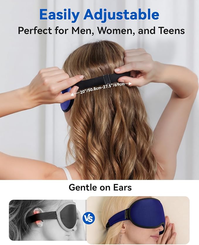 3D Contoured Weighted Eye Mask for Sleeping – Blackout, Lash-Friendly Sleep Mask for Relaxation, Spring Break, Beach Vacation, Summer Hiking Essentials, Washable Memory Foam, Navy Blue