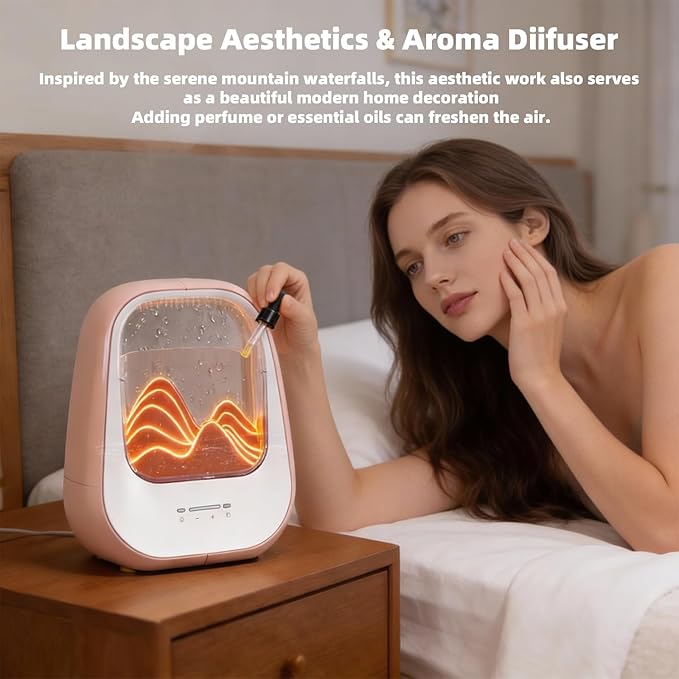 8-in-1 White Noise Sound Machine with Night Light, Help Stress Relief, Waterfall Design Essential Oil Diffuser Rain Sound Machine with Humidifier for Bedroom Office Decor Gift, Amber