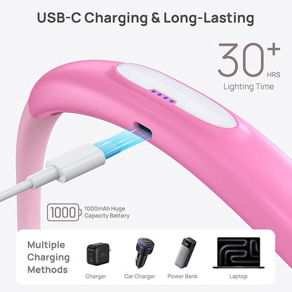 TROND LED Neck Reading Light, 3 Color 3 Brightness Book Light for Reading in Bed, 1000mAh Rechargeable Lamp, Flexible Arm with Outdoor Warning Lamp, Eye-Caring for Crochet, Travel, Book Lovers Gifts