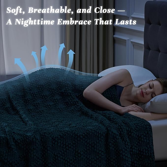 Knitted Weighted Blanket for Adult, Chunky Knit Weighted Throw for Sleep 36"*48" 3lbs, Cooling Breathable Heavy Blanket Machine Washable Blanket for Room Decor(Peacock)