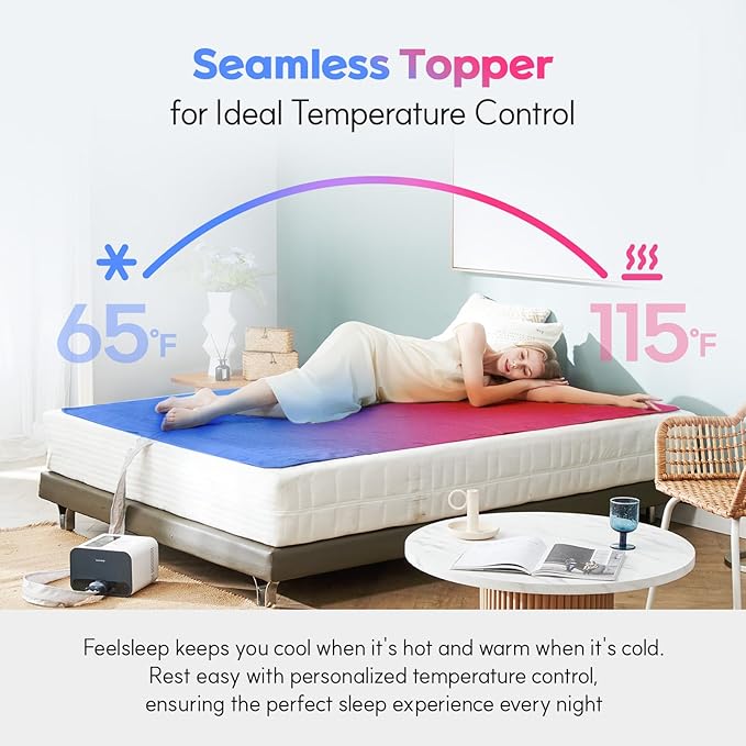 HuBDIC Feelsleep Electric Water Cooling and Heating Mattress Topper, Smart App Controlled Bed Temperature System 65–115°F, Cool Sleep Pad for Hot Sleepers & Night Sweats, 57" x 76" (Queen Size)