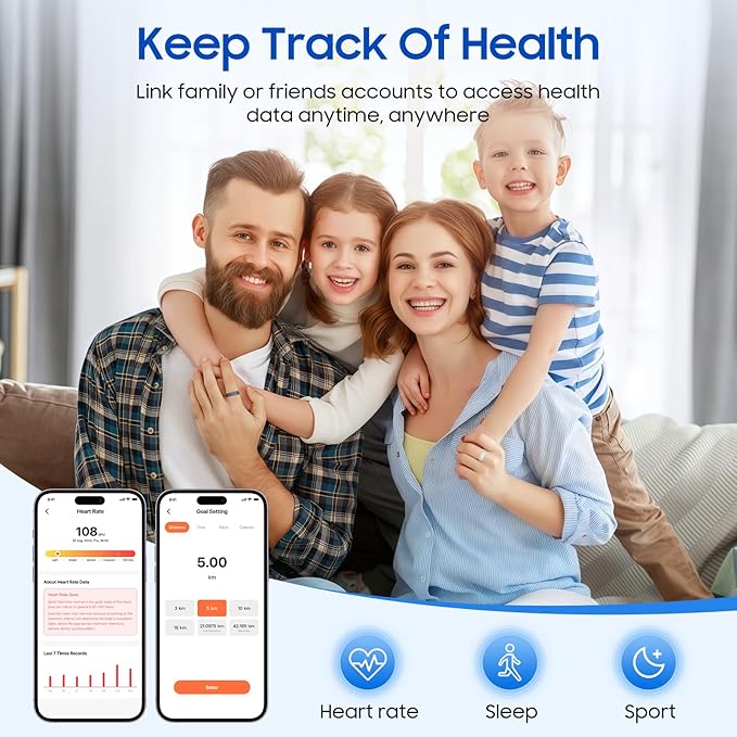 Smart Health Ring, Featuring Stress and Sleep Monitoring Functions, Compatible with iOS and Android, Waterproof Fitness Tracker for Women & Men, No Subscription Fee. (Silver, 11)