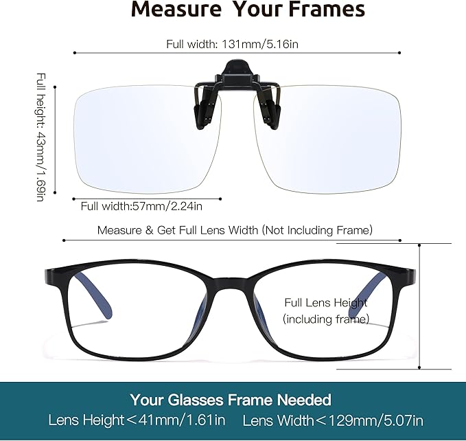 Trysee Blue Light Clip Ons for Glasses for Men Women Blue Light Blocker Fit Over Computer Glasses TS801