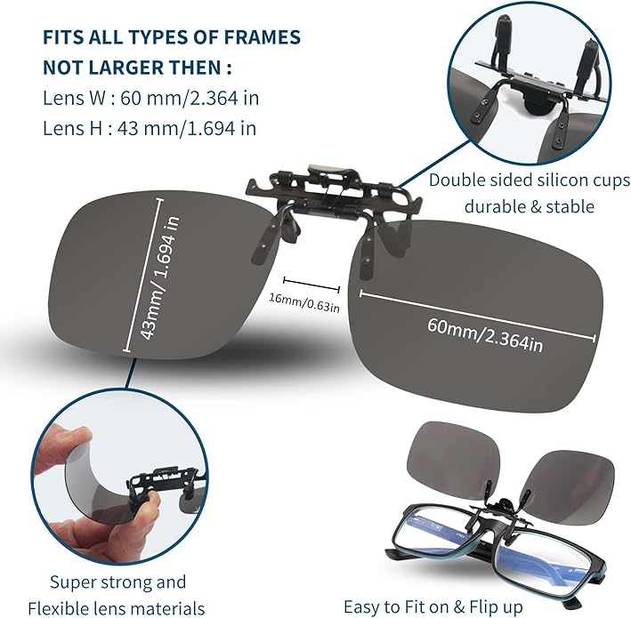 BLUE CUT Clip on Polarized Night vision Glasses Flip up Sunglasses UV-400 to Wear Over prescription Glasses for night driving