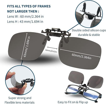 BLUE CUT Clip on Polarized Night vision Glasses Flip up Sunglasses UV-400 to Wear Over prescription Glasses for night driving