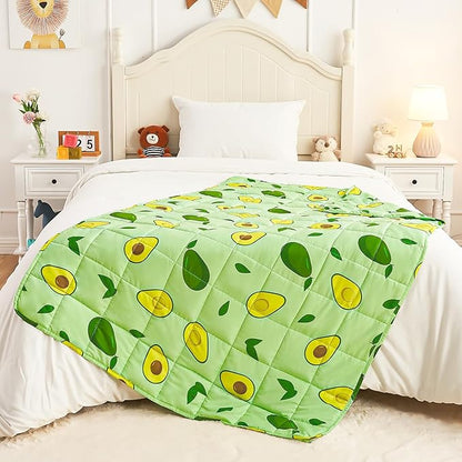 yescool Weighted Blanket 5 Pounds Cooling Weighted Lap Blanket, Green Avocados Heavy Blanket for Sleeping, Breathable Weighted Throw Blanket Gift for 40-60lbs, 36"x48"