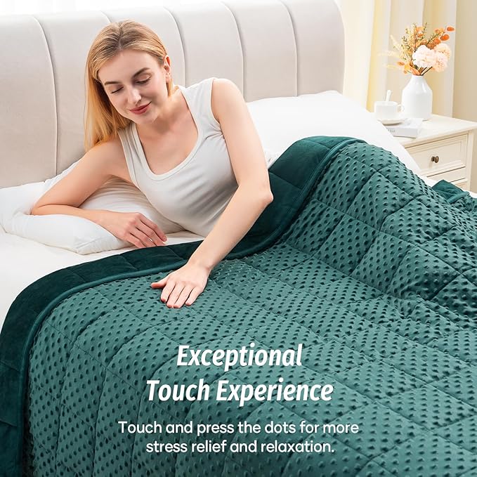 Wemore Minky Dot Weighted Blanket for Adults King Size 15 lbs, Soft Cozy Heavy Blanket for Bed and Couch, Breathable Blanket for All-Season with Glass Beads, Dark Green 80 x 87 inches