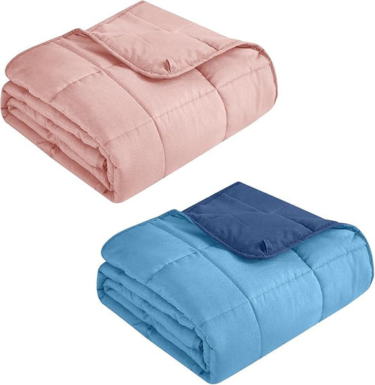 BETU Weighted Blanket Adults (48''x72'' 20lbs Pink Twin Size & 48''x72'' 12lbs Blue Twin Size) 2 Pieces Bundled, Cooling Heavy Blanket with Premium Glass Beads, Soft Thick Blankets for Sleep.