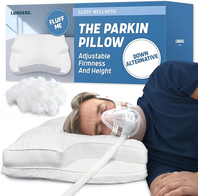 Lunderg Parkin CPAP Pillow for Side & Back Sleepers - The Only Down Alternative with Adjustable Filling & 100% Cotton Case - Reduce Air Leaks & Mask Pressure for Better Sleep - Works with All Masks