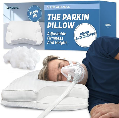 Lunderg Parkin CPAP Pillow for Side & Back Sleepers - The Only Down Alternative with Adjustable Filling & 100% Cotton Case - Reduce Air Leaks & Mask Pressure for Better Sleep - Works with All Masks