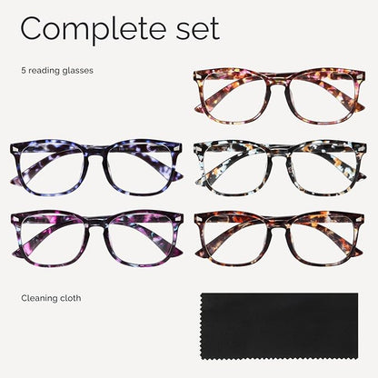 CCVOO +2.5 Clear Vision Reading Glasses for Women – 5-Pack Blue Light Filtering Readers with Spring Hinges