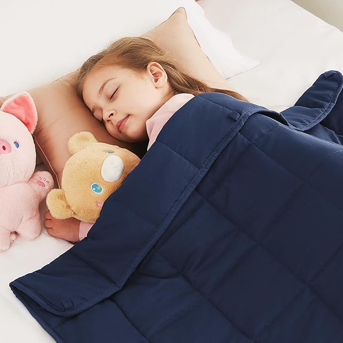 CuteKing Weighted Blanket (5lbs, 36"x48", Navy Blue) Heavy Blanket for 40-60lbs, Weighted Blanket for Cooling & Heating with Premium Glass Beads, Thick Blanket All-Season