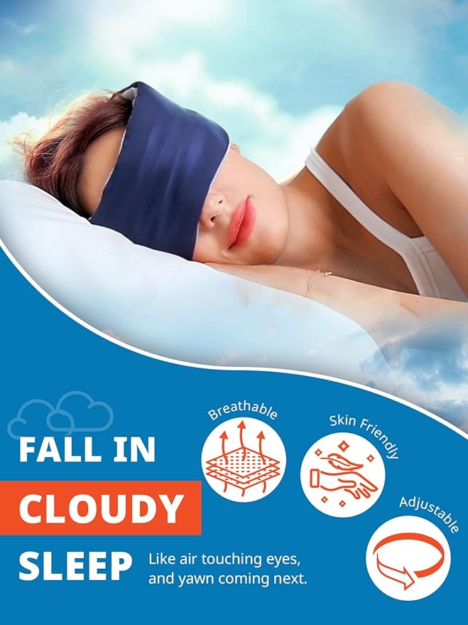 Sleep Mask, Eye Mask for Sleeping, Upgrade Ultra-Soft Blackout Eye Cover for Women Men, Wider Adjustable Strap for Side Sleeper, Travel, Nap, Yoga, Relief Eye, Navy Blue
