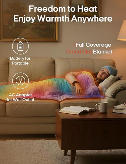 ZonLi Heated Blanket Battery Operated, Wearable Portable Electric Blanket with Rechargeable Battery, 50"x60" Cordless Heated Blanket, Waterproof, Machine Washable(Rainbow Dream)