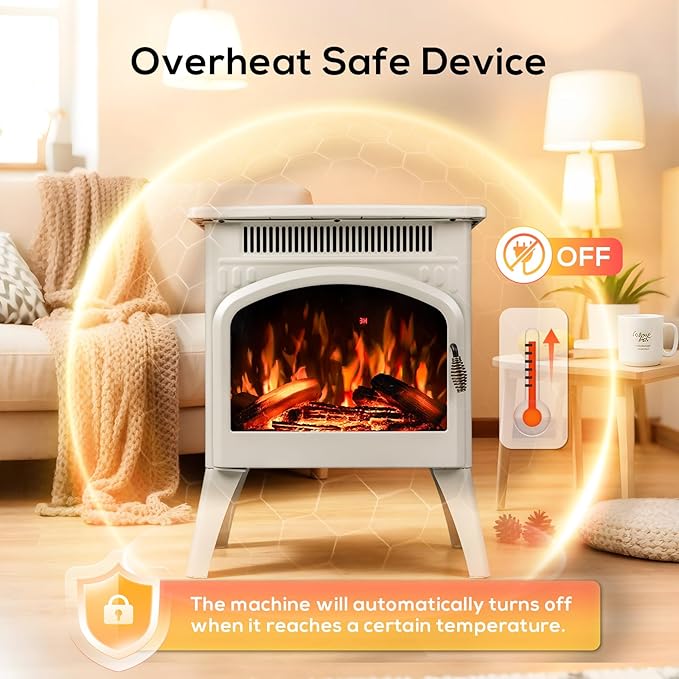 ZAFRO 21" Freestanding Electric Fireplace with Remote, Fireplace Space Heater with Adjustable Flame Color and Brightness, Thermostat/Sleep Mode/Overheat Protection for Bedroom, Living Room(Beige)