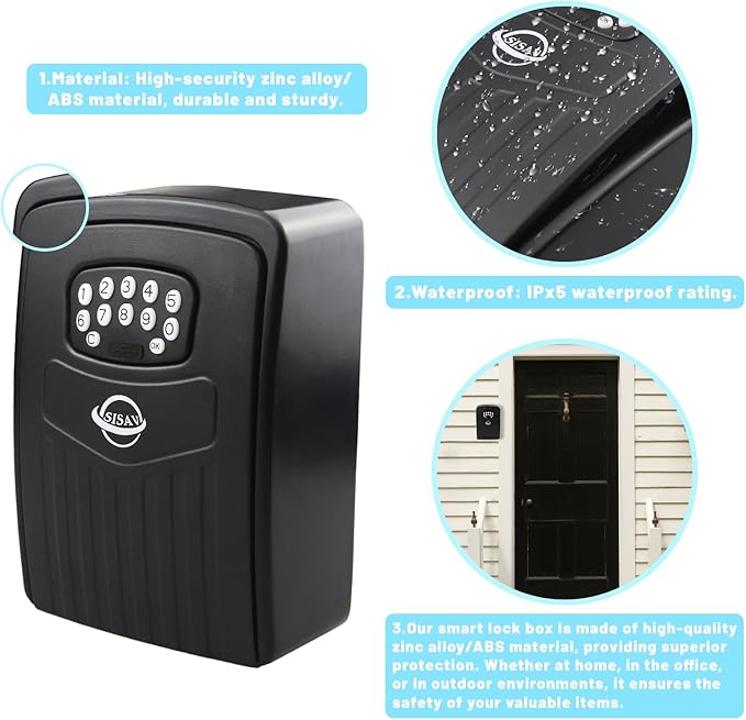 Smart Bluetooth Key Lock Box,Remote Access via App/Code,Resettable 6-Digit Combination,Large Capacity for 5 Keys,Wall-Mounted,No WiFi Needed,Black