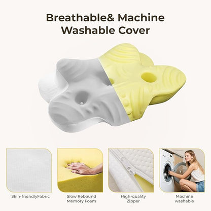 Cervical Pillow for Neck and Shoulder, Ergonomic Memory Foam Pillows for Sleeping, Dual Ear Relief Zone Contour Pillow,Support Pillow for Side Back Stomach Sleepers (Gray)