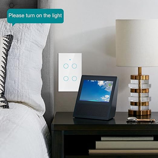4-Way Smart Switch Wall Light Control Switch Remote Control Switch Voice Control Switch Single Circle for Home SIRI(US White)