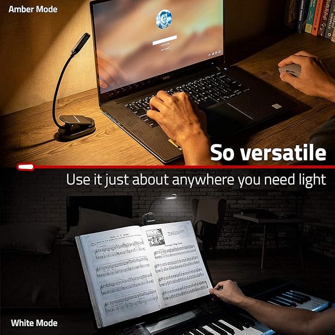 GearLight Rechargeable Book Light for Reading in Bed - Adjustable LED Clip-on Lamp with 3 Light Modes - Rechargeable, Flexible Neck Reading Light for Books, Laptops, and More - Black - (Pack of 2)
