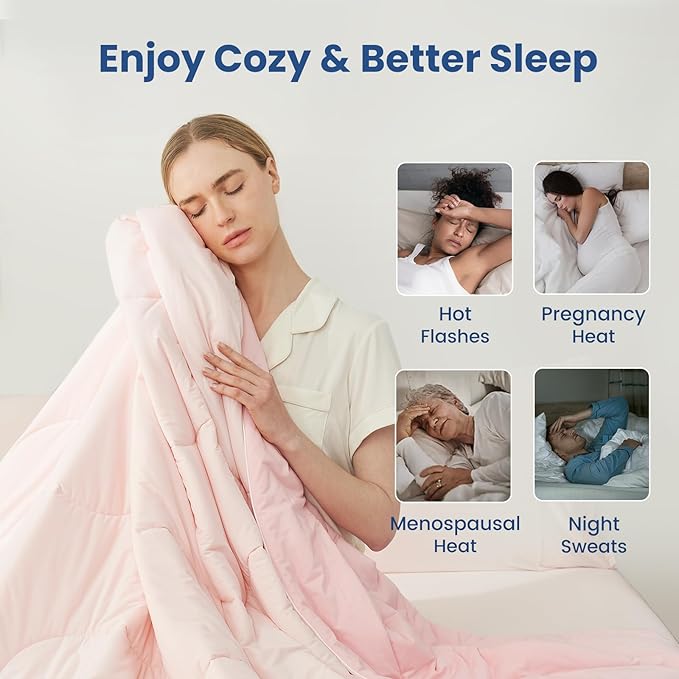 Cozy Bliss x Sorona® Viscose Natural Fiber Cooling Comforter King Size, Reversible Silky Smooth Cooling Blanket with Q-Max＞0.45 for Hot Sleepers & Night Sweats, Cool Pink, 106"x90"