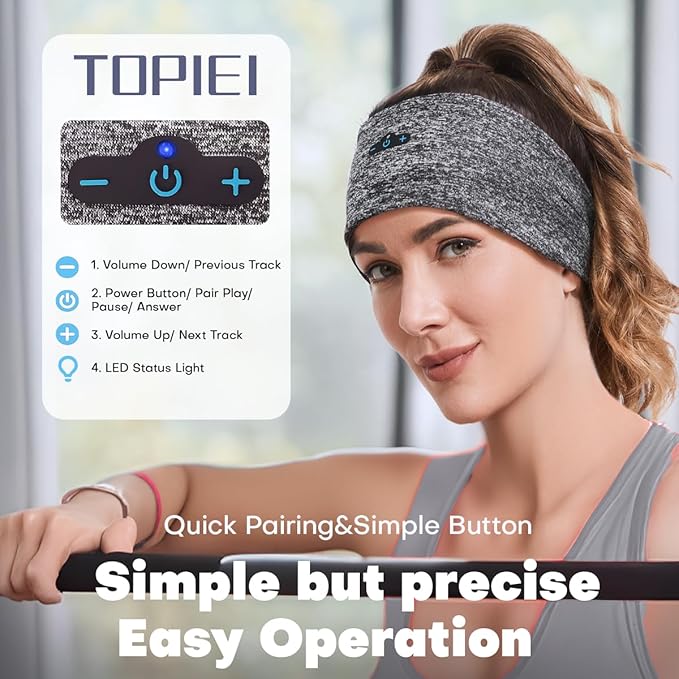 Sleep Headphones Bluetooth Headband for Side Sleeper, 17 Hours Playtime, Wireless Headband Headphones with HD Stereo Speakers for Workout,Running,Yoga, Ideal Gifts for Men, Women, Teens, Grey