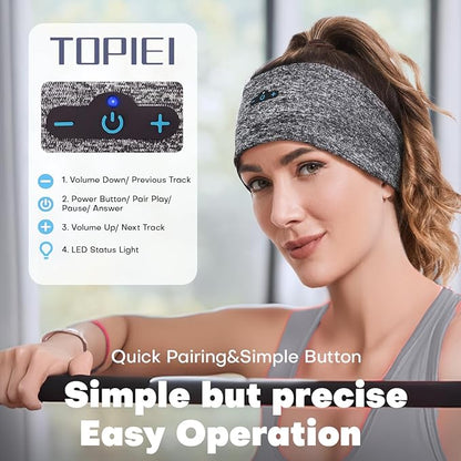 Sleep Headphones Bluetooth Headband for Side Sleeper, 17 Hours Playtime, Wireless Headband Headphones with HD Stereo Speakers for Workout,Running,Yoga, Ideal Gifts for Men, Women, Teens, Grey