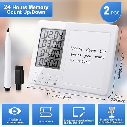 Fabbay 2 Pcs Digital Kitchen Timer Four Event Kitchen Timer with Whiteboard Function Smart for Cooking Learning Task Project